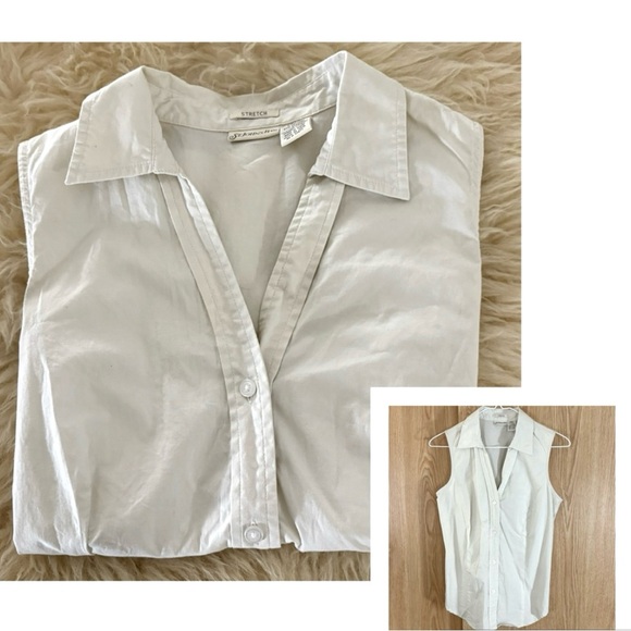 St. John's Bay Cream Sleeveless Button Down Shirt - Picture 1 of 5